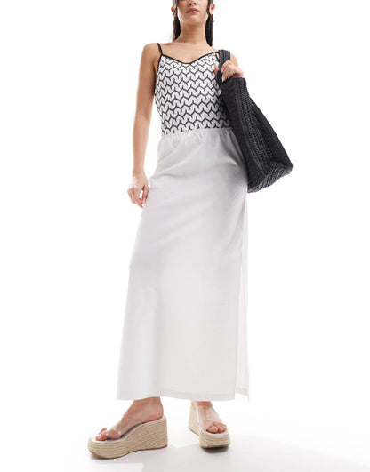 COLLUSION beach woven maxi skirt with bow in white - WHITE