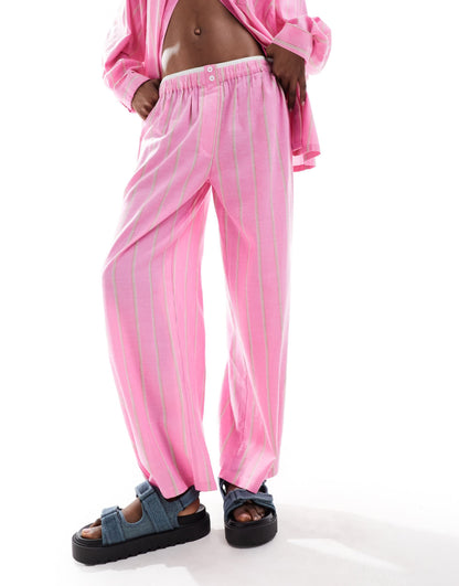 COLLUSION beach woven straight leg boxer trouser in pink stripe - PINK