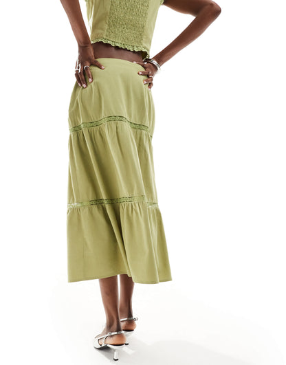 Bailey Rose corset waist prairie skirt in avocado co-ord