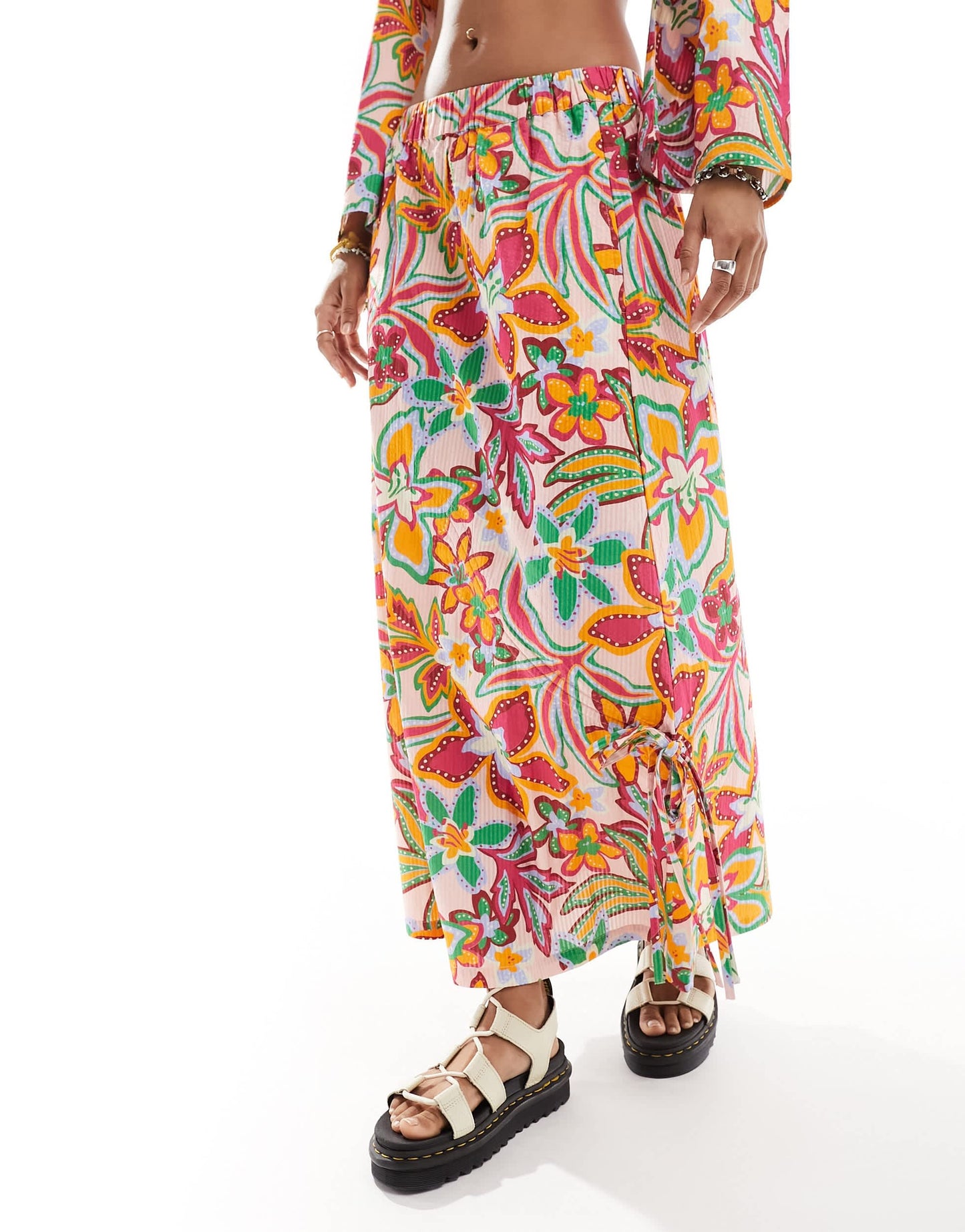 Native Youth draw cord floral print midaxi skirt co-ord in multi