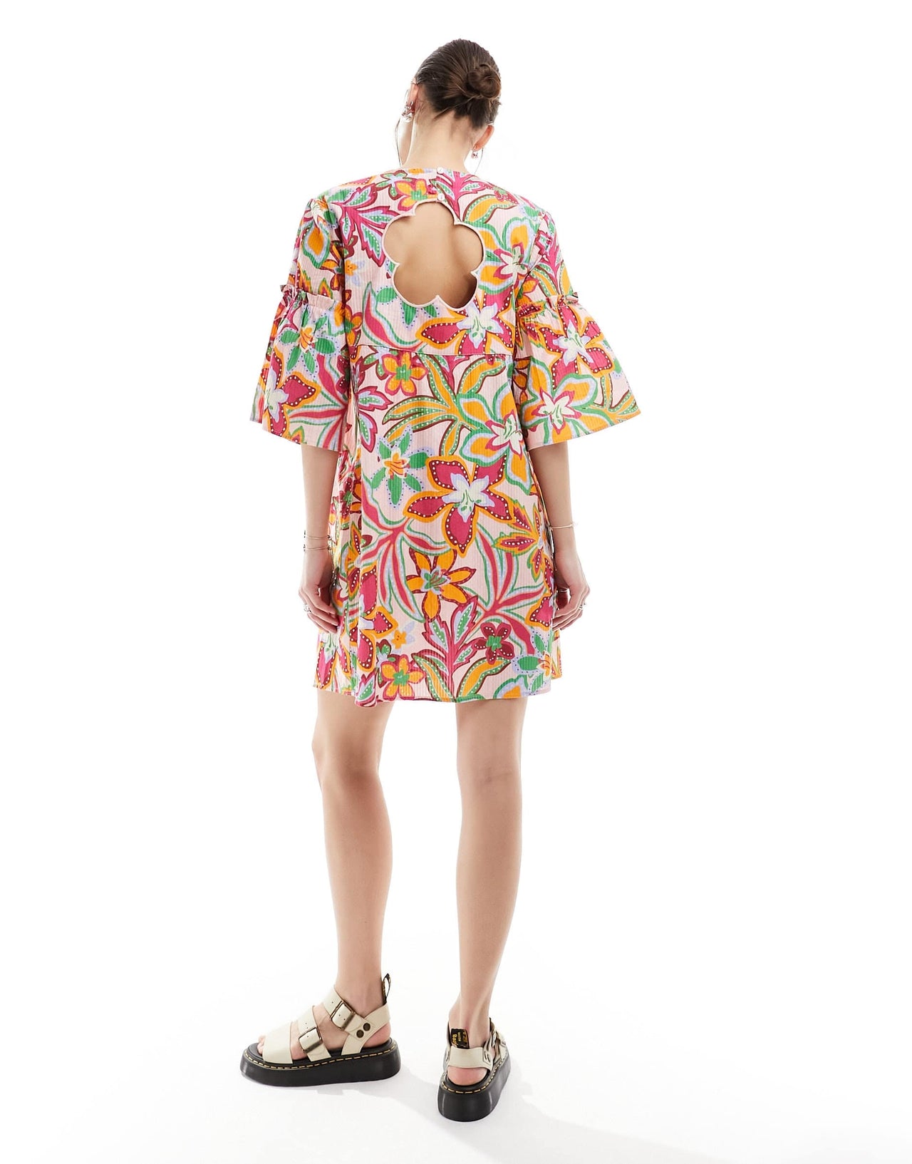 Native Youth flower cut-out back mini smock dress in multi