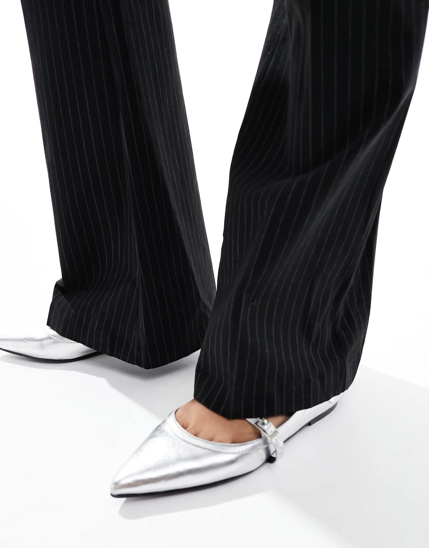 COLLUSION mid rise extreme flare trouser in pinstripe