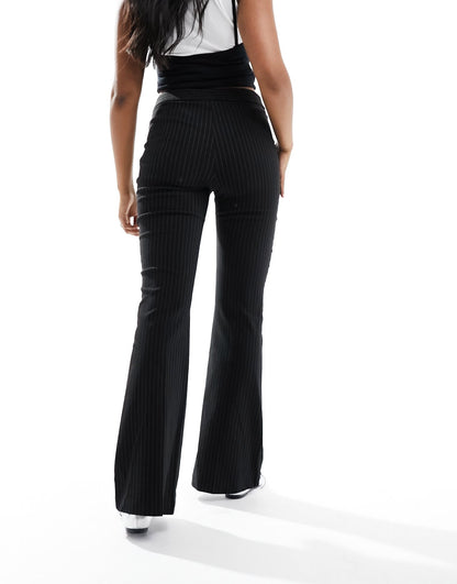 COLLUSION mid rise extreme flare trouser in pinstripe