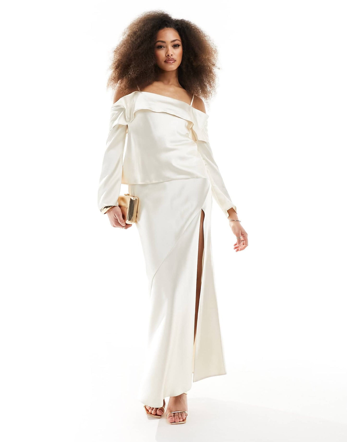 ASOS DESIGN satin maxi skirt with high side split  in ivory