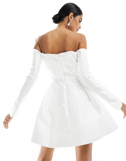 Forever New Bridal satin long sleeve mini dress in ivory