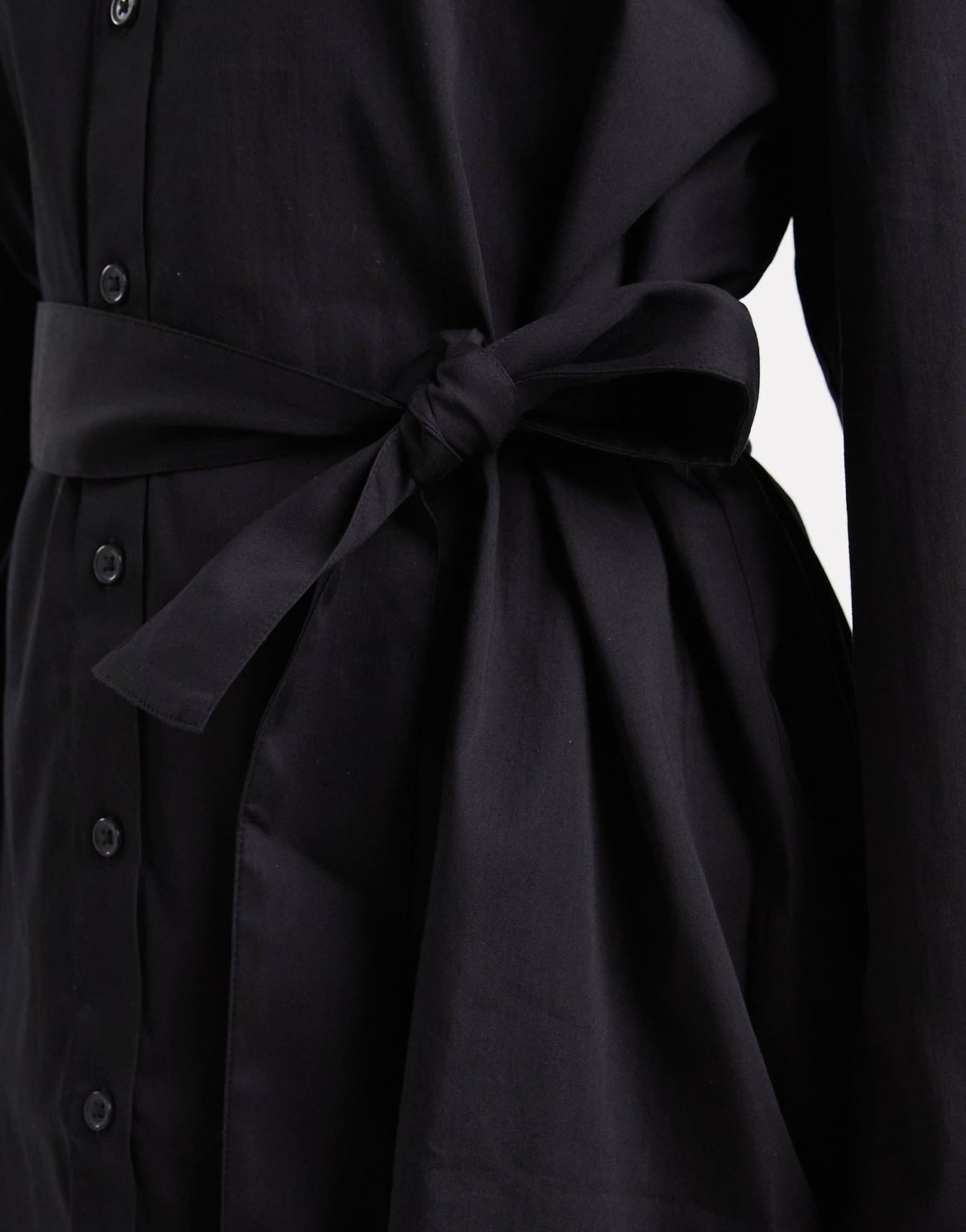 Edited tie waist shirt mini dress in black