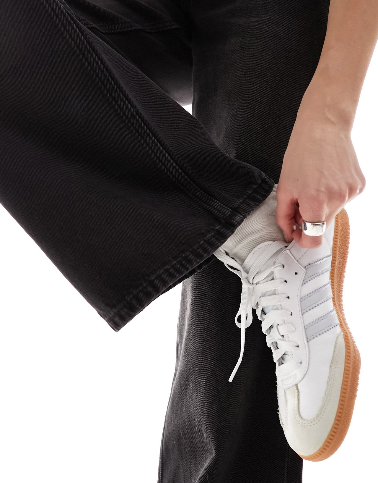 Monki Imoo low waisted wide fit jeans in washed black