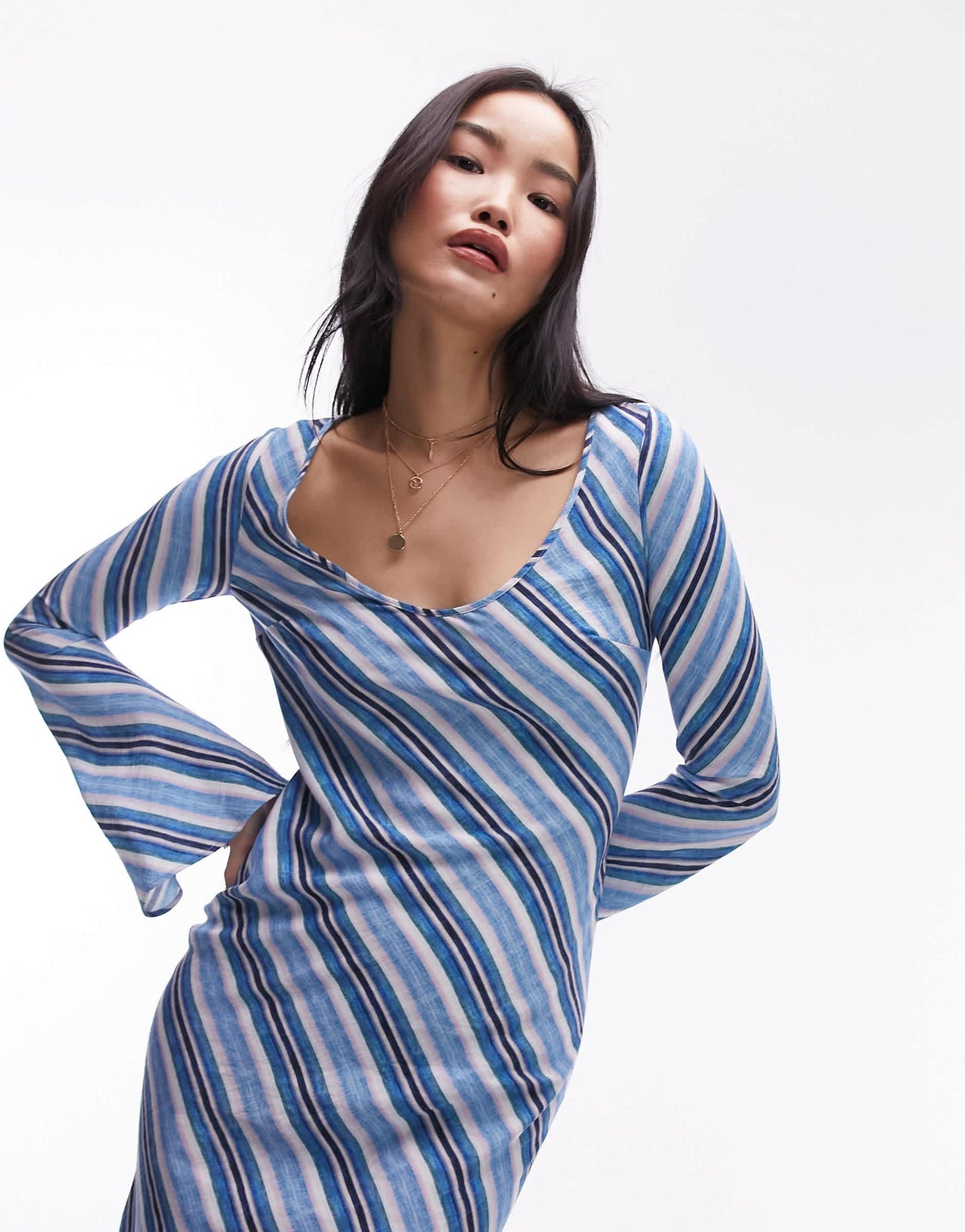 Topshop lea column maxi dress in blue stripe