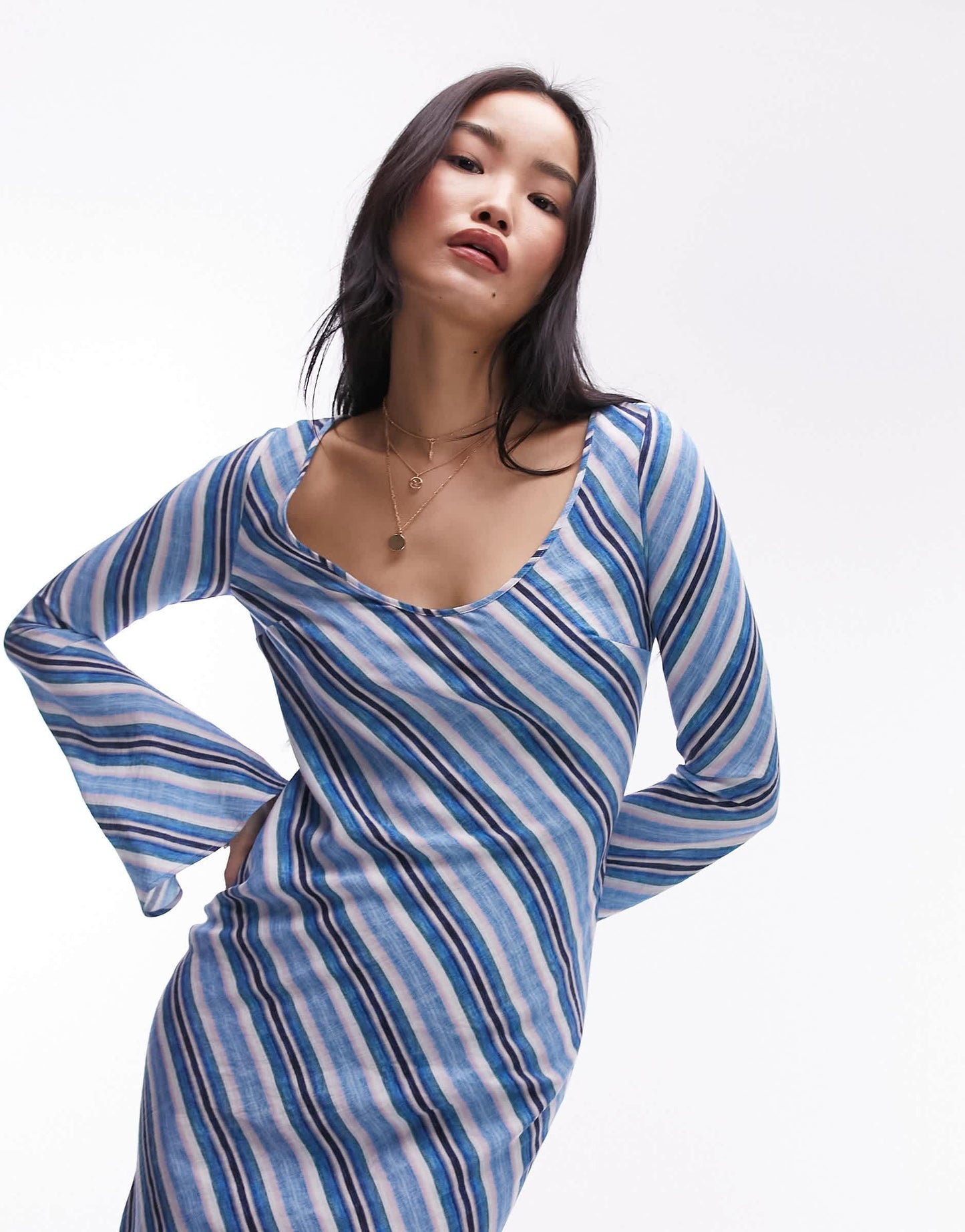 Topshop lea column maxi dress in blue stripe