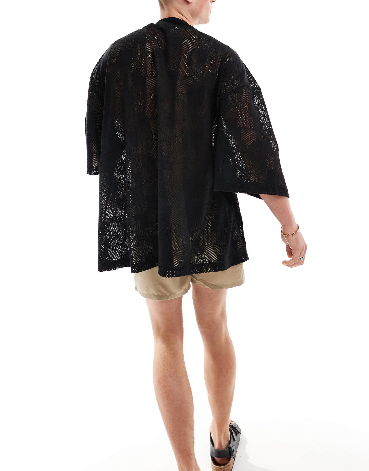 ASOS DESIGN knitted crochet lace kimono in black