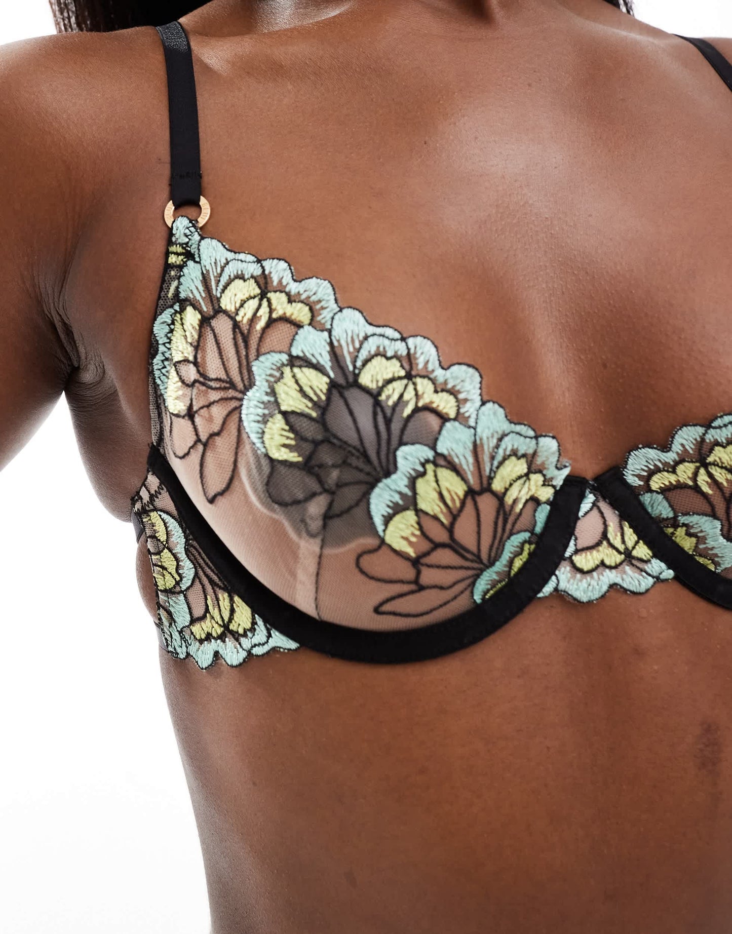 Bluebella Serena wired bra with multi coloured floral embroidery in black