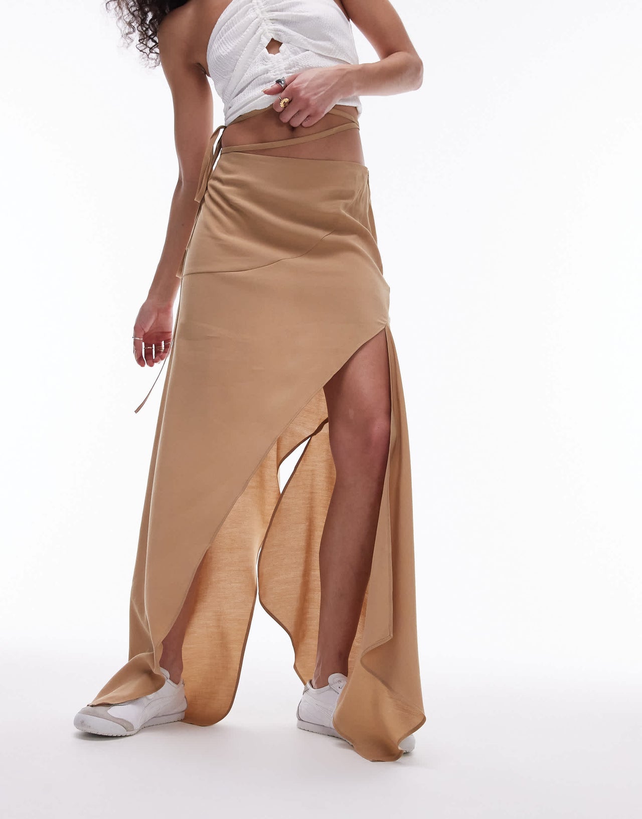 Topshop Hanky Hem Asymmetric Skirt in stone
