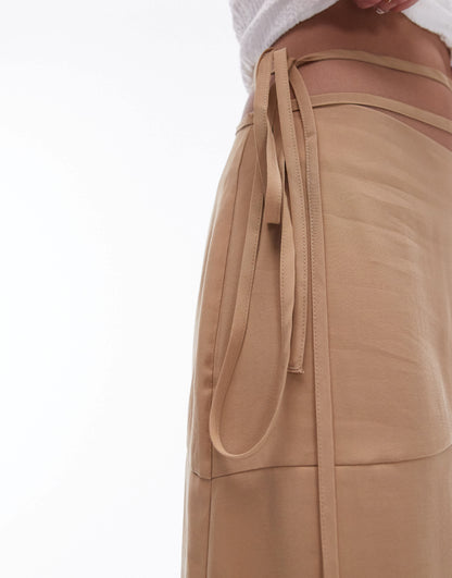 Topshop Hanky Hem Asymmetric Skirt in stone