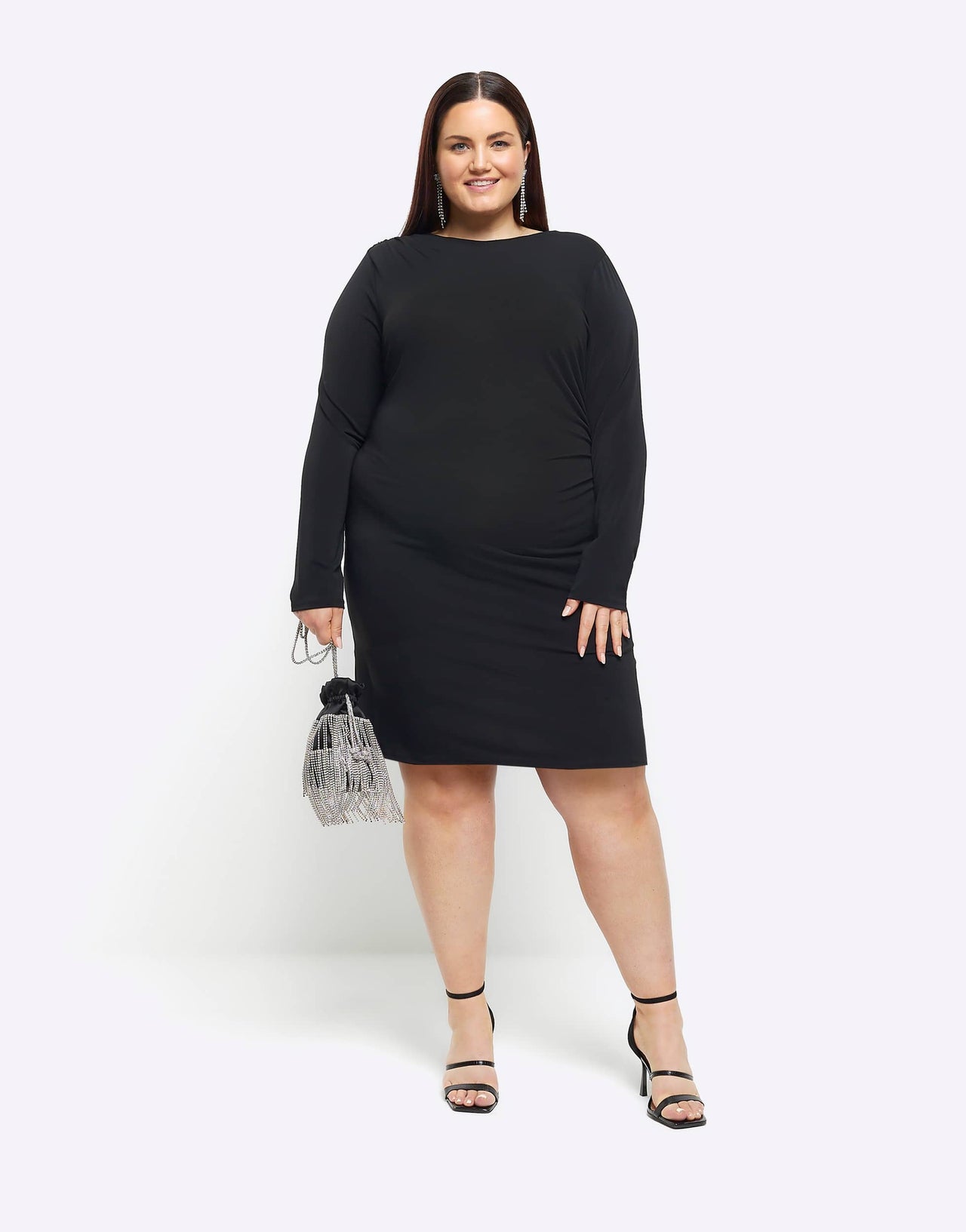 River Island Plus ruched drape mini dress in black