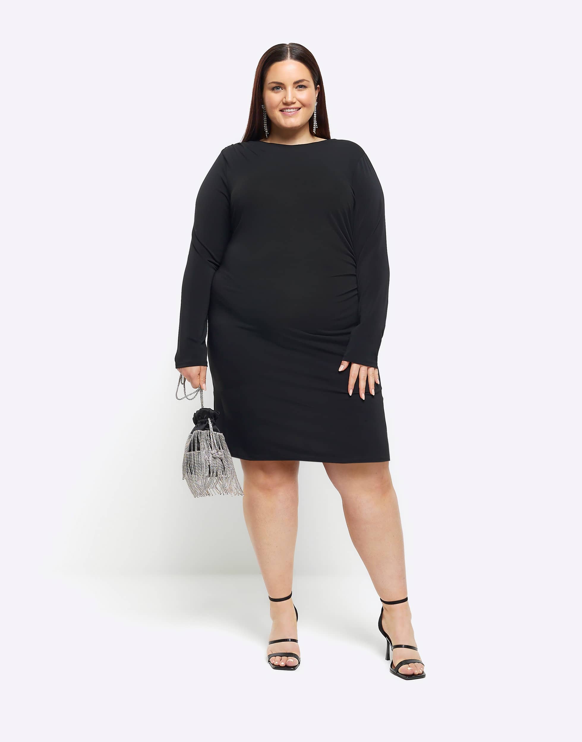 River Island Plus ruched drape mini dress in black