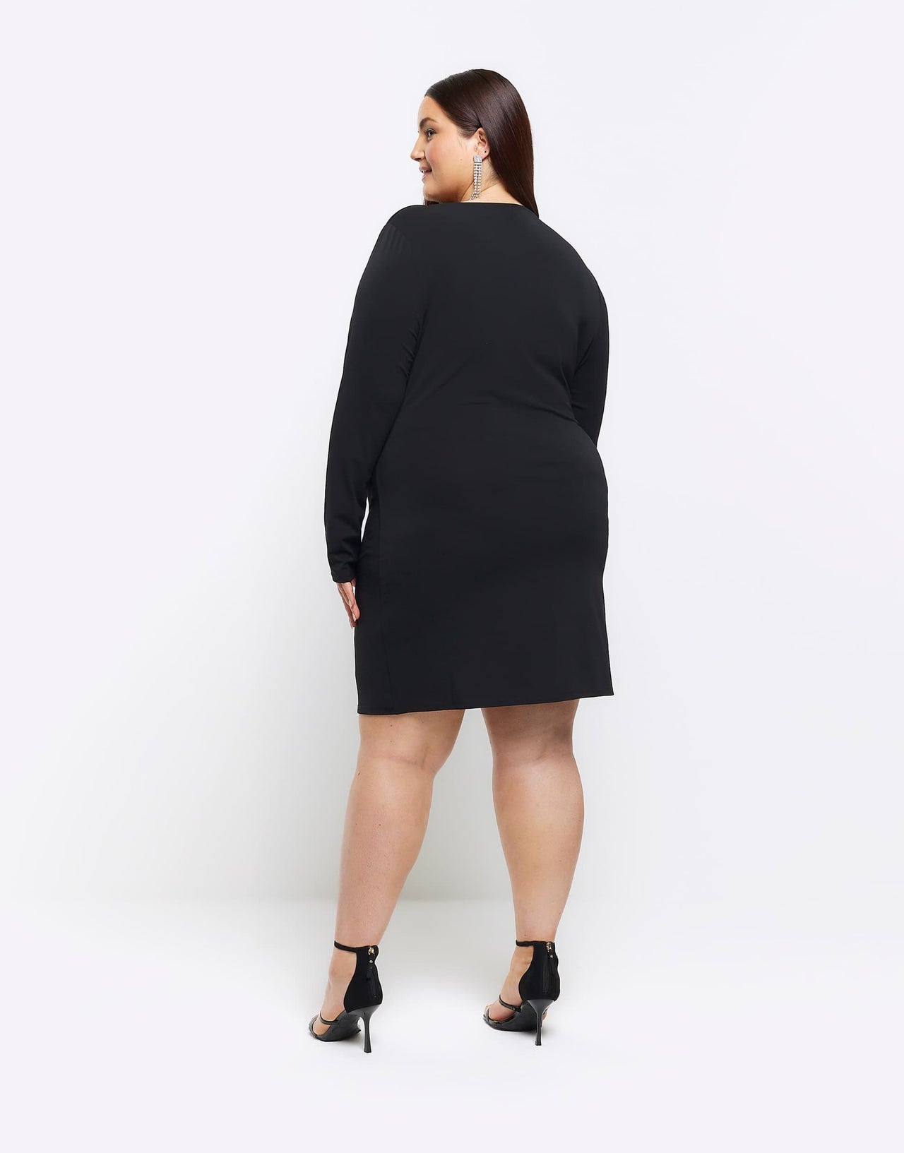 River Island Plus ruched drape mini dress in black
