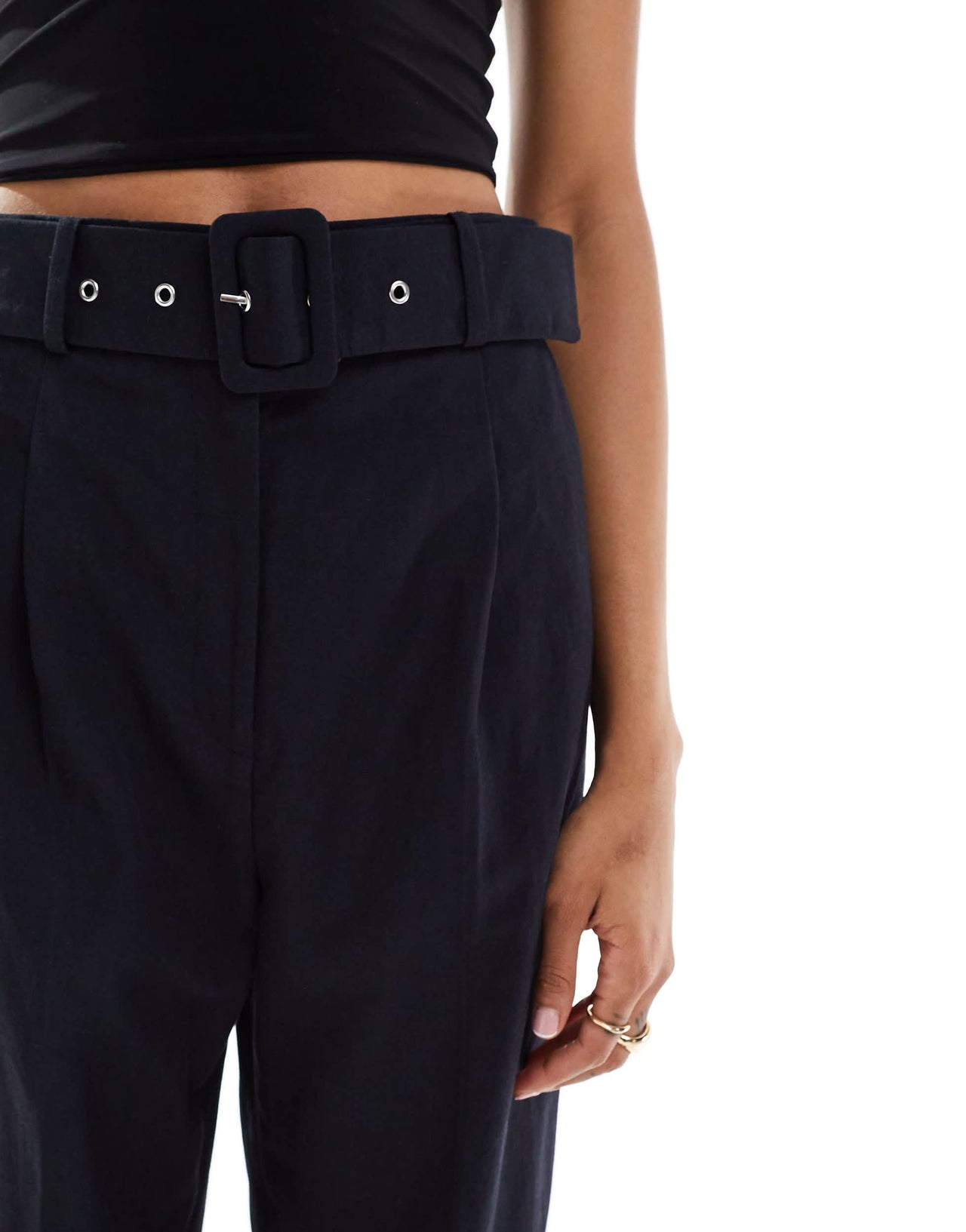 ASOS DESIGN Tall tailored belted trouser with linen in black