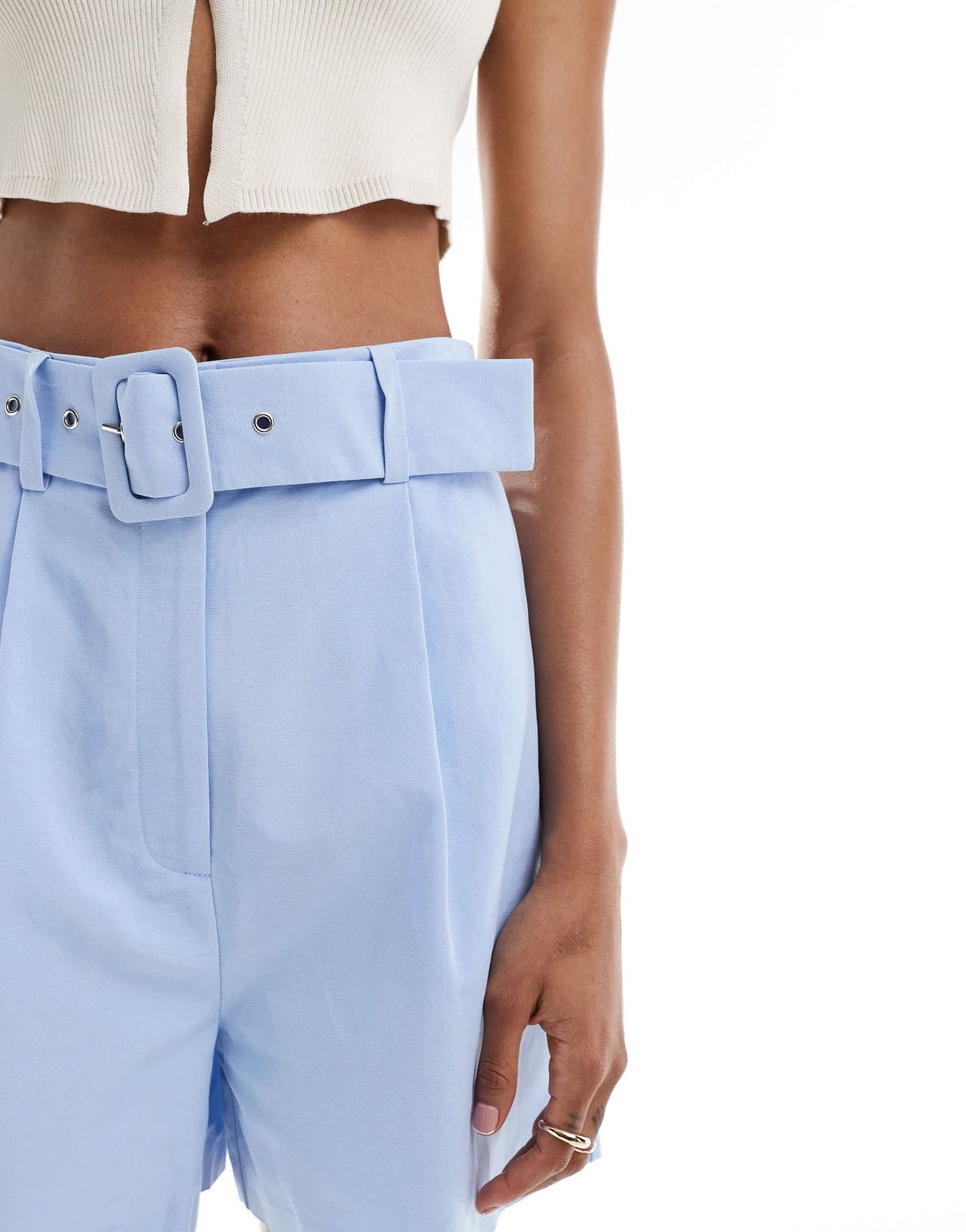 ASOS DESIGN Tall tailored belted short with linen in light blue