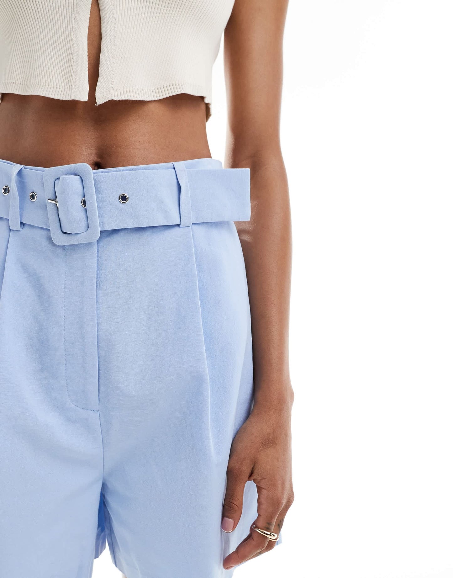 ASOS DESIGN Tall tailored belted short with linen in light blue