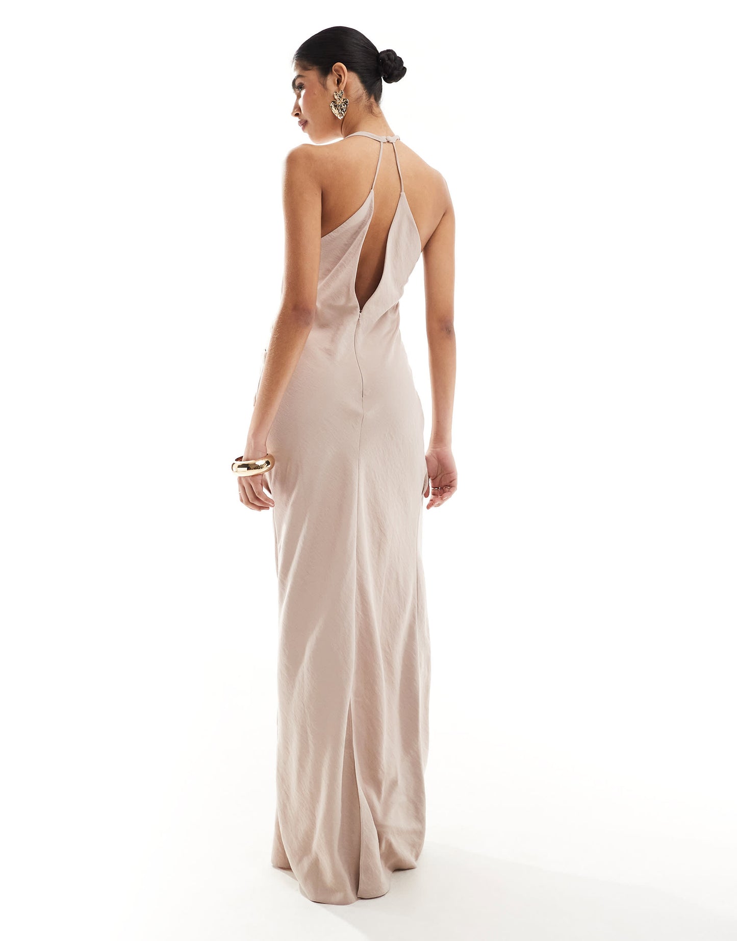 ASOS DESIGN textured racer neck maxi dress with twist waist detail in stone