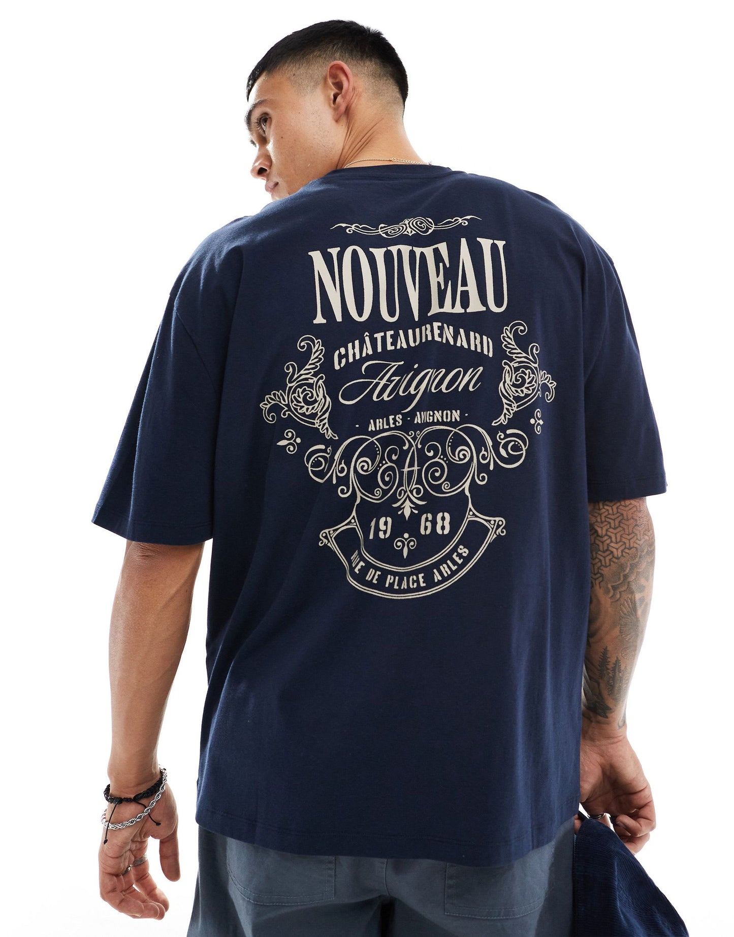 ASOS DESIGN oversized t-shirt in navy with back print