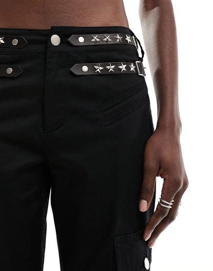 The Kript low rise straight leg trousers with stud details and pockets in black