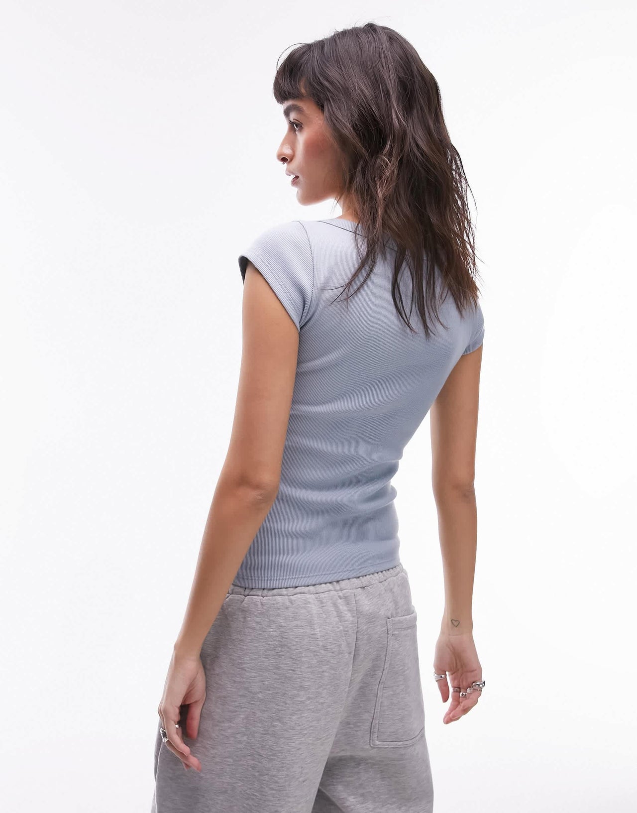 Topshop square neck rib cap sleeve top in blue