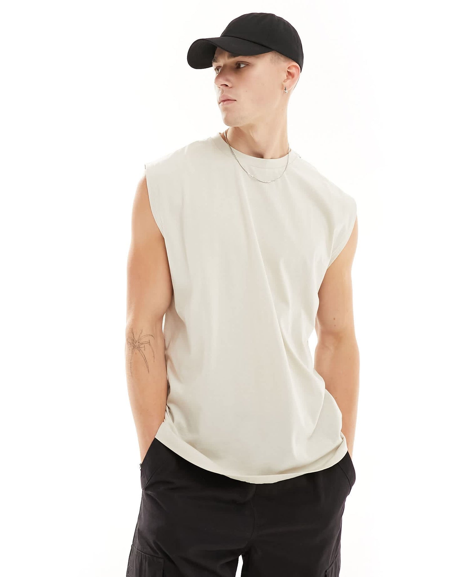 ASOS DESIGN oversized vest in beige with celestial back print