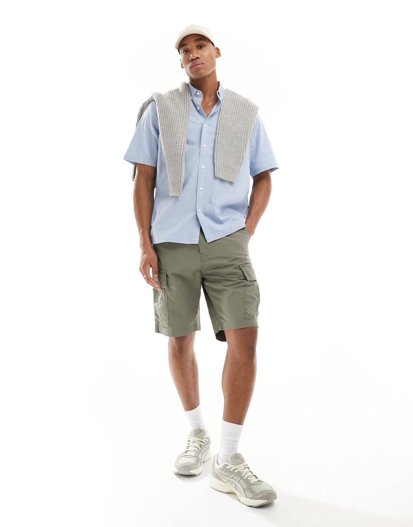 ASOS DESIGN relaxed short sleeve oxford shirt in light blue