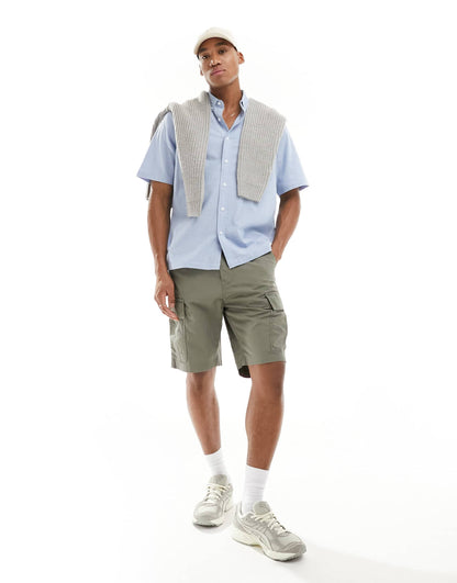 ASOS DESIGN relaxed short sleeve oxford shirt in light blue