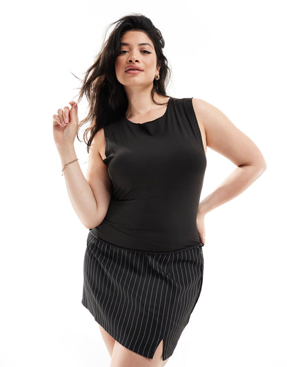 ASOS DESIGN Curve second skin slash neck vest top in black