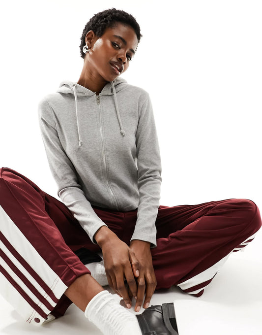 Daisy Street fitted zip through rib hoodie in grey