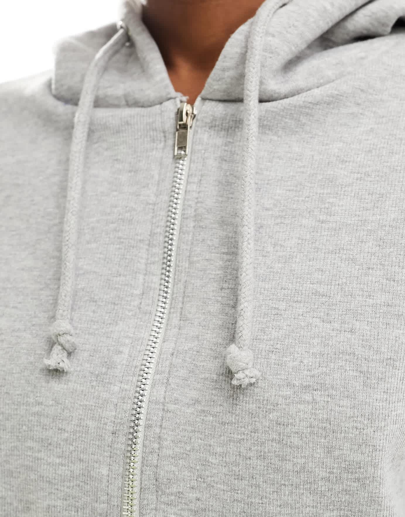 Daisy Street fitted zip through rib hoodie in grey