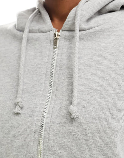 Daisy Street fitted zip through rib hoodie in grey