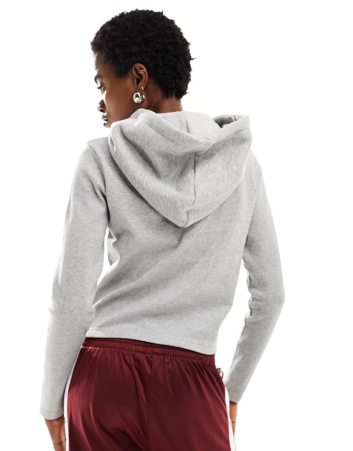 Daisy Street fitted zip through rib hoodie in grey