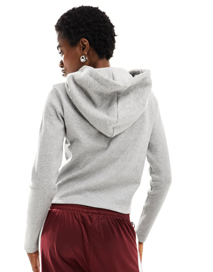 Daisy Street fitted zip through rib hoodie in grey
