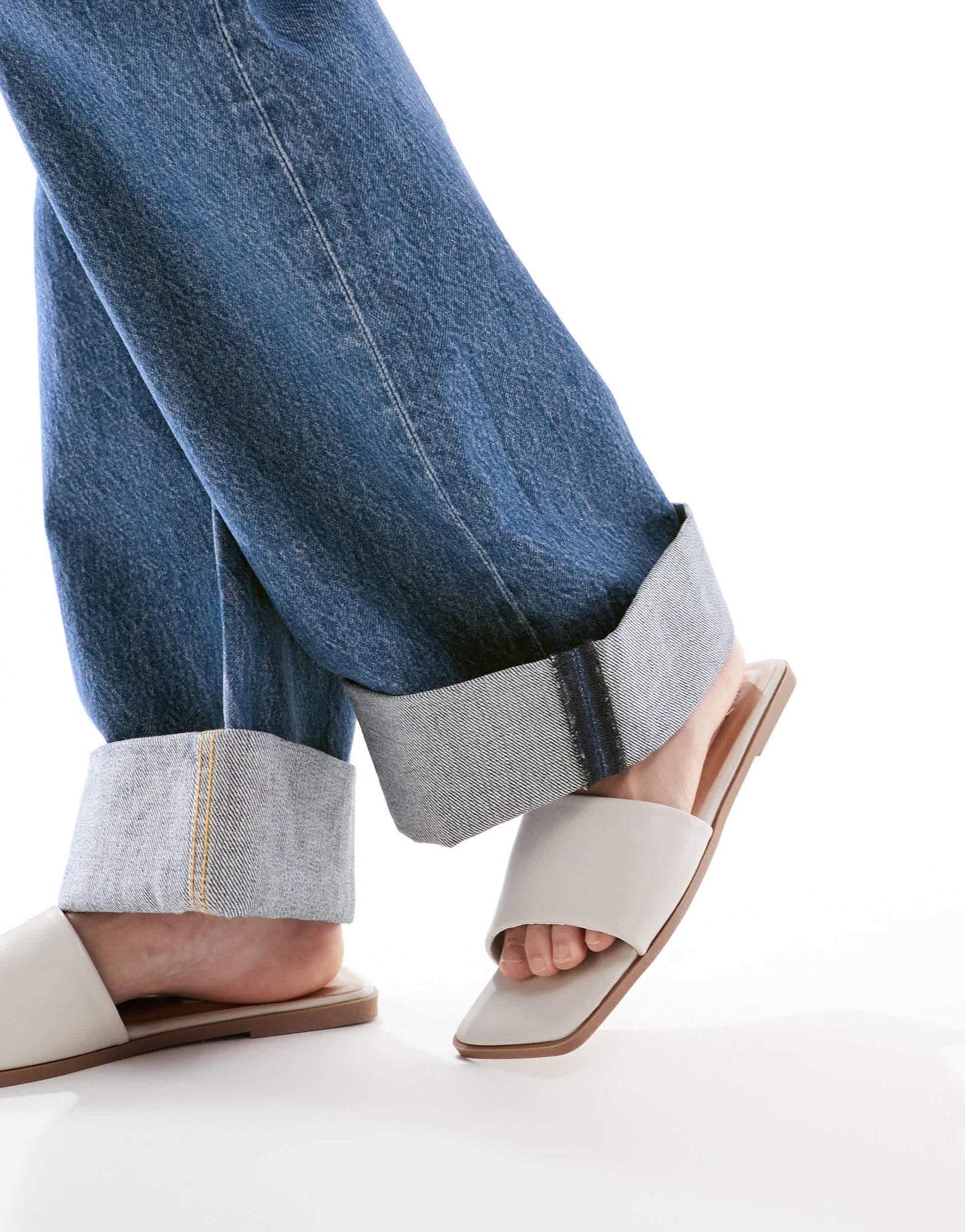 ASOS DESIGN loose jeans with deep turn up cuff in dark vintage blue