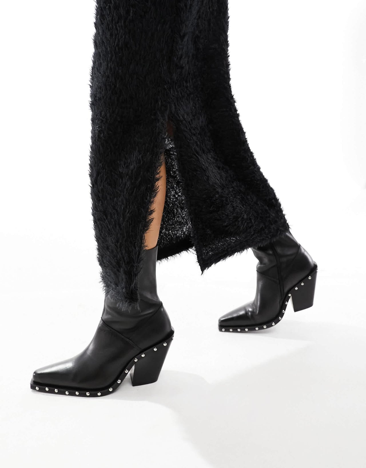 Pieces fluffy knit midi skirt co-ord in black