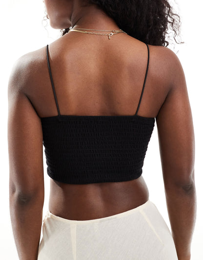 ASOS DESIGN shirred strappy cami bralet in black