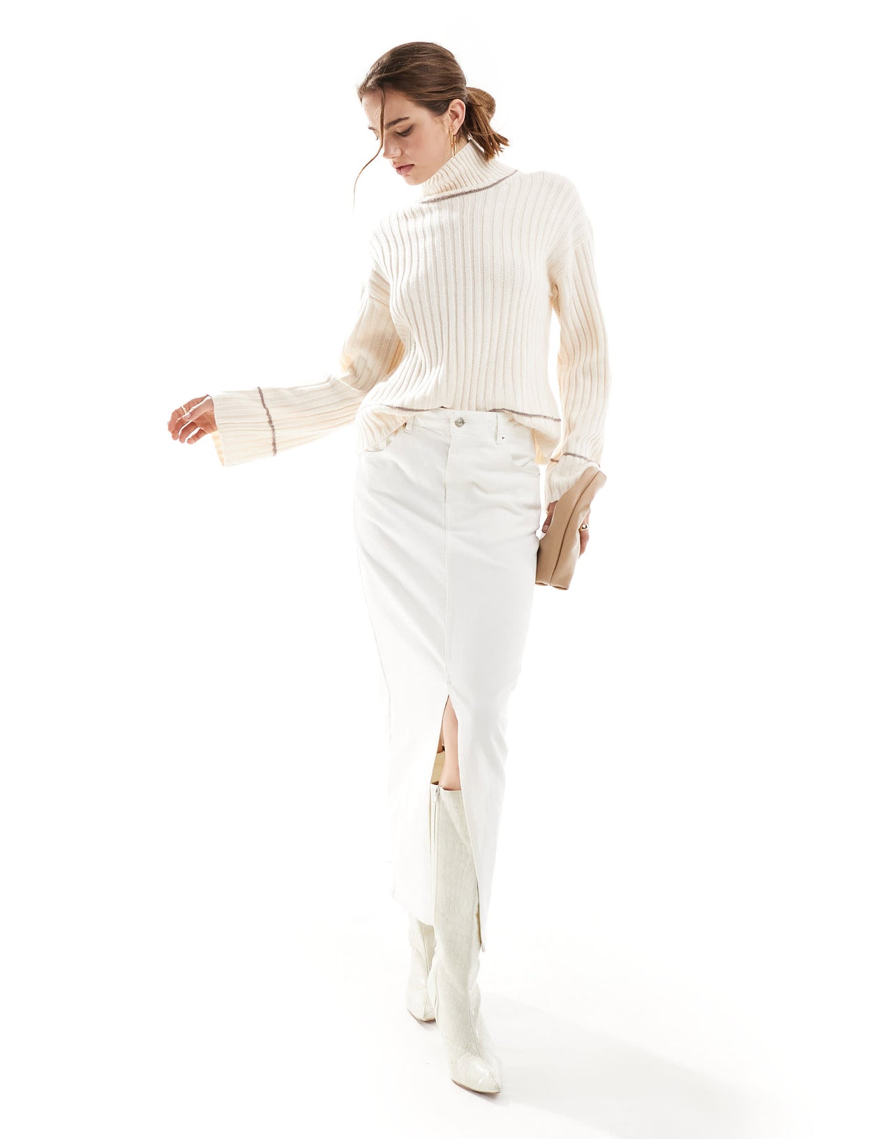 InWear high neck jumper with contract stich detail in cream