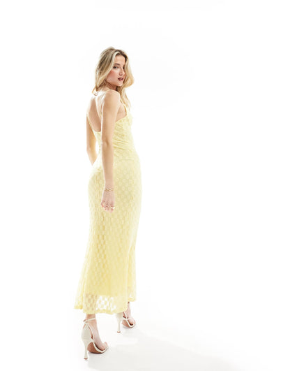 Bardot mesh midi dress in lemon