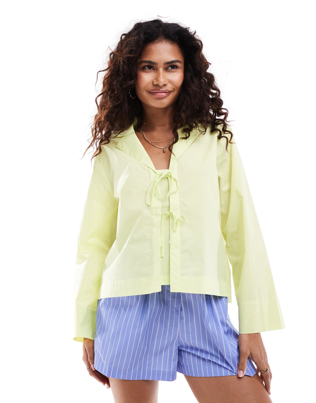 InWear Helve tie front cotton cropped shirt in lime