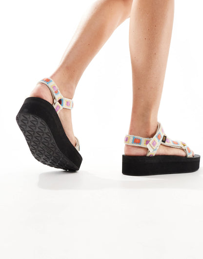Teva Universal flatform sandals in cream crochet