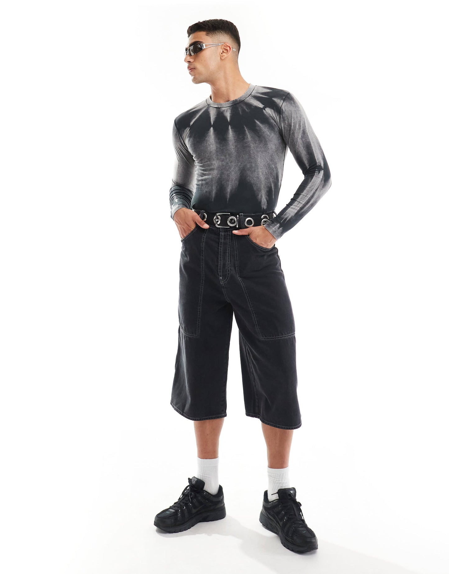 ASOS DESIGN muscle fit long sleeve bodysuit in grey tie dye