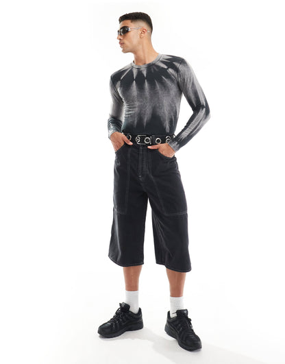 ASOS DESIGN muscle fit long sleeve bodysuit in grey tie dye