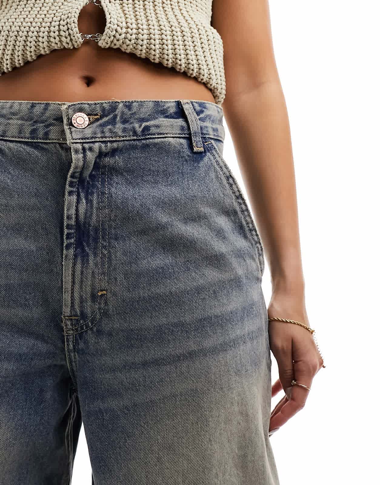 Bershka skater jeans in dark blue dirty