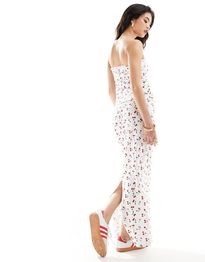 ASOS DESIGN broderie column skirt with tie in cherry print