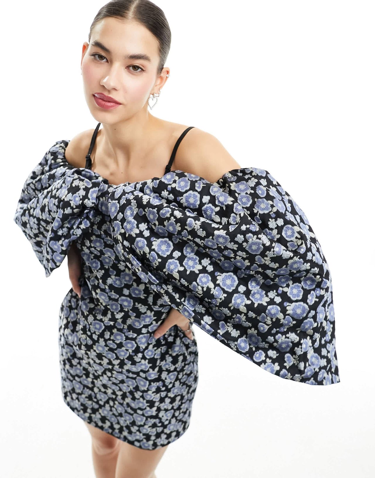 Dream Sister Jane floral multi-way puffball mini dress in pewter floral