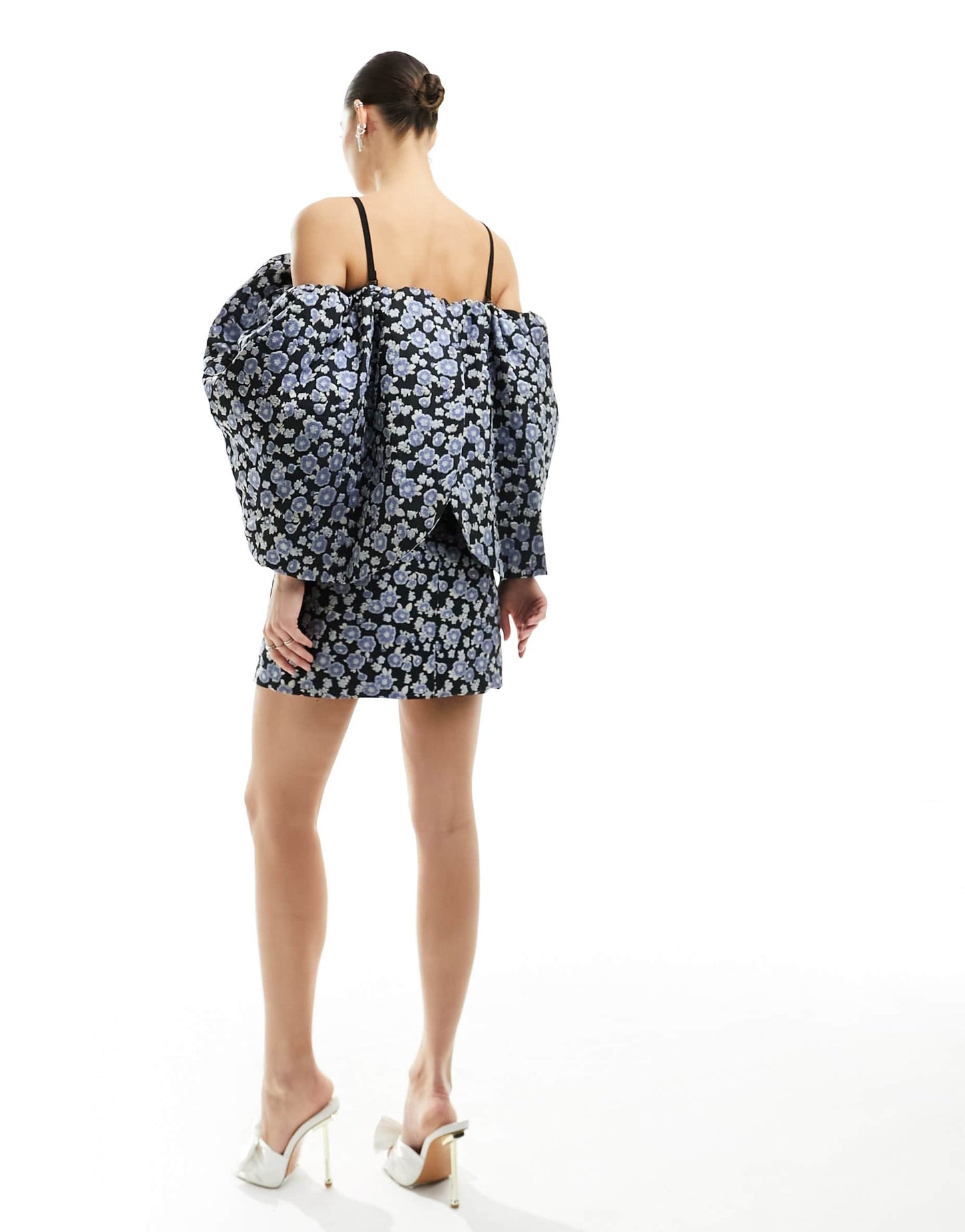 Dream Sister Jane floral multi-way puffball mini dress in pewter floral