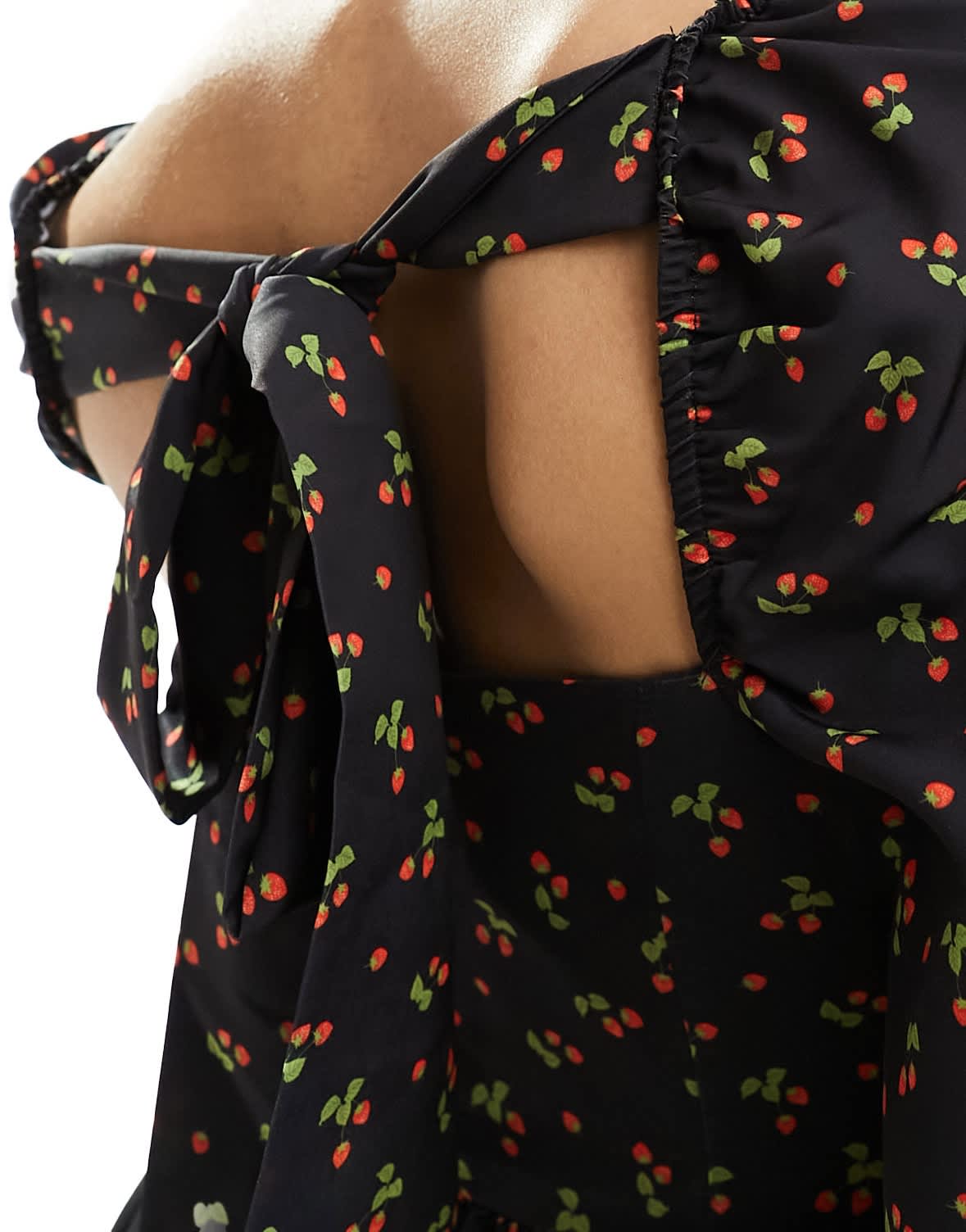The Frolic exclusive strawberry print mini smock dress in black